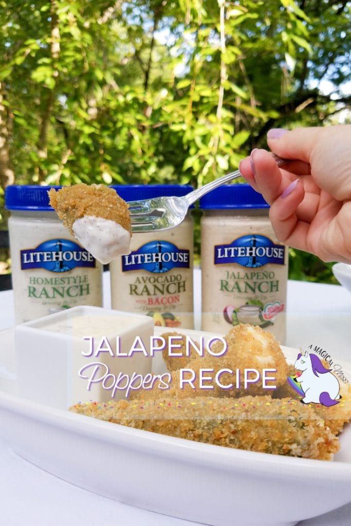 jalapeño poppers outside with Litehouse ranch dressing