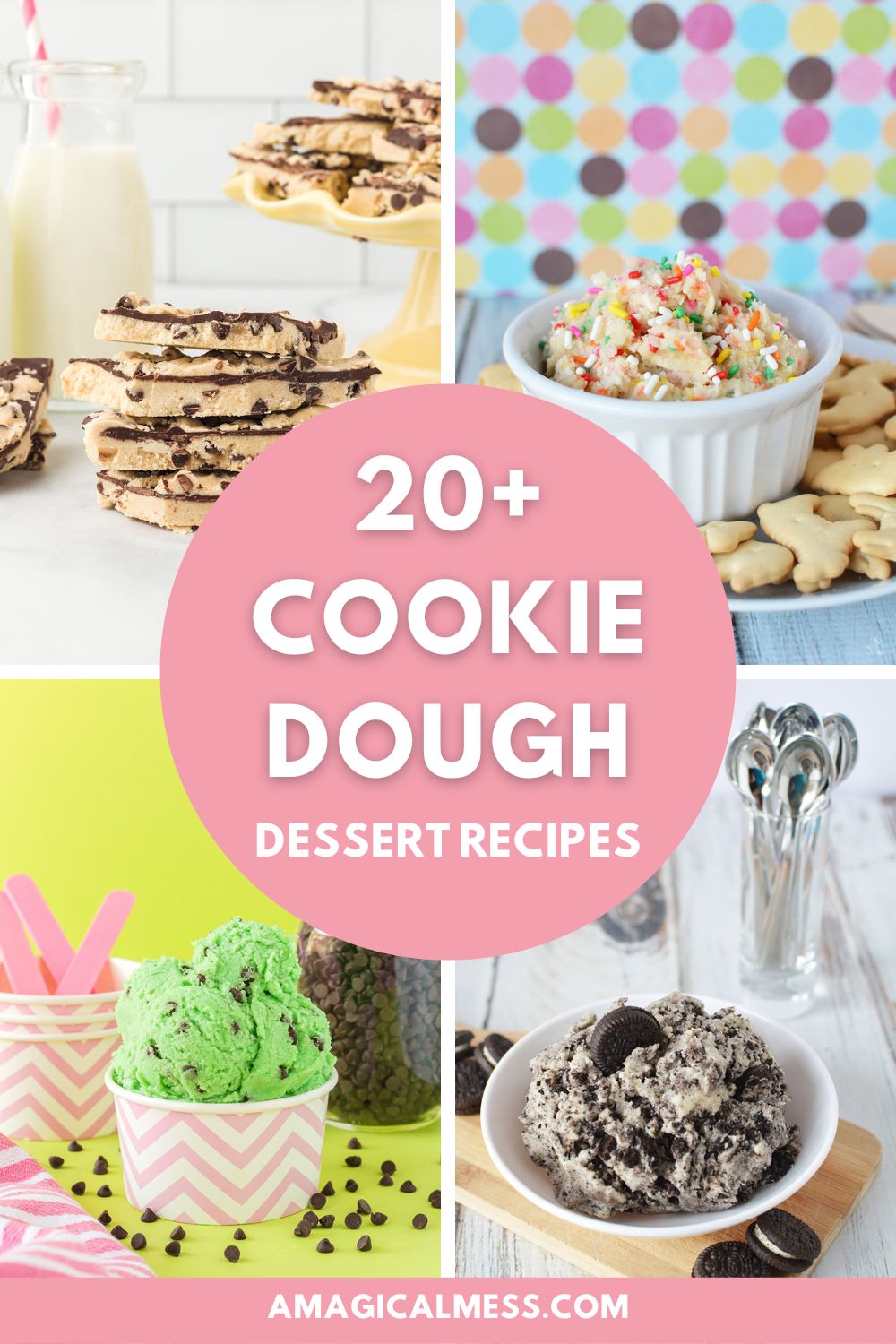 Cookie dough bark, mint chip, oreo, and rainbow cookie dough dip. 