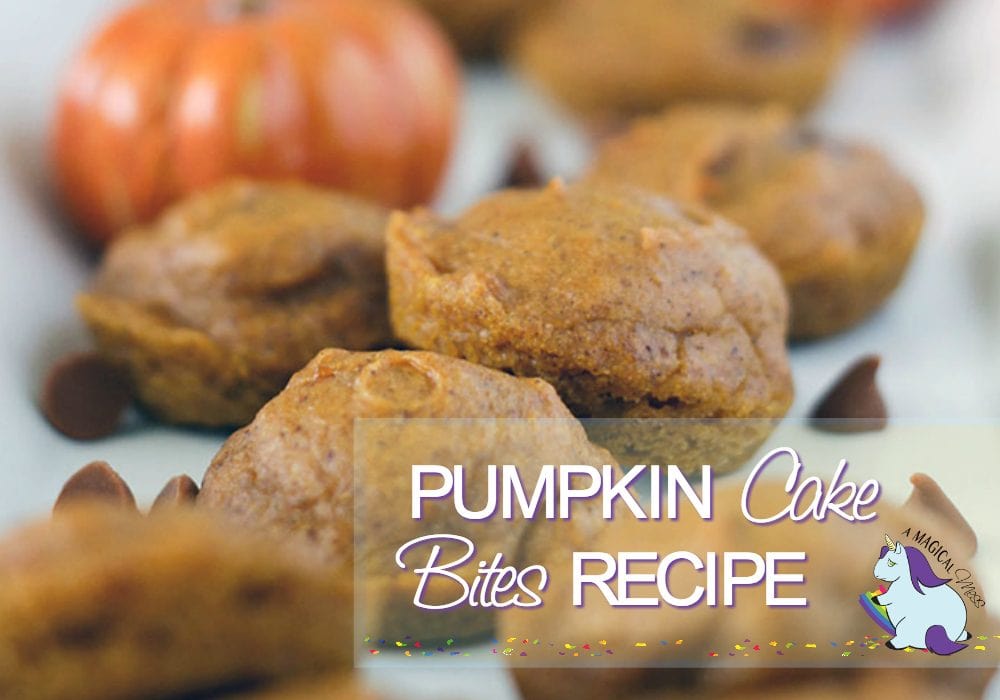 Mini pumpkin cakes on a tray with a pumpkin and chips.