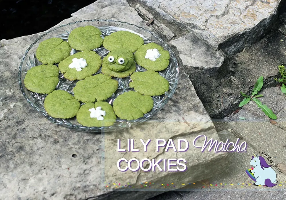 Matcha Green Tea Cookies shaped to look like a frog and lily pads