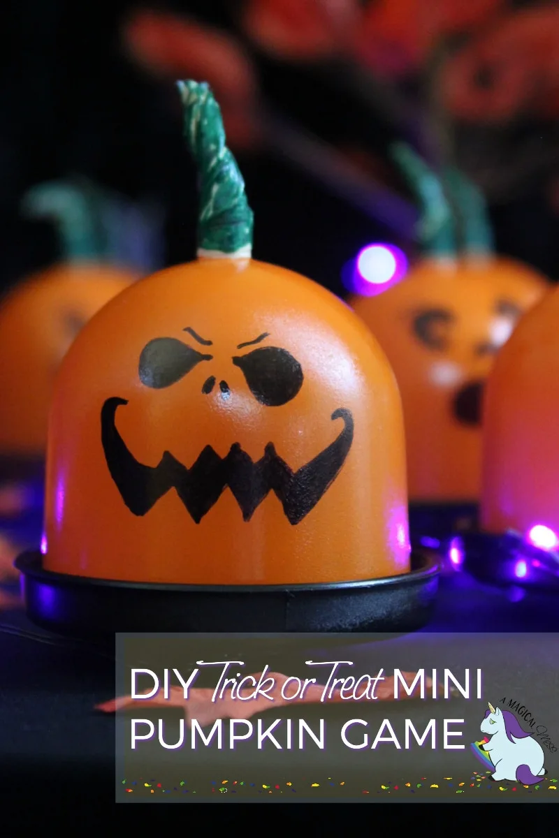 Mini cake stand decorated as a pumpkin for a Halloween craft. 