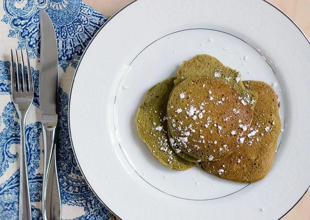 Matcha Green Tea Pancakes on a plate