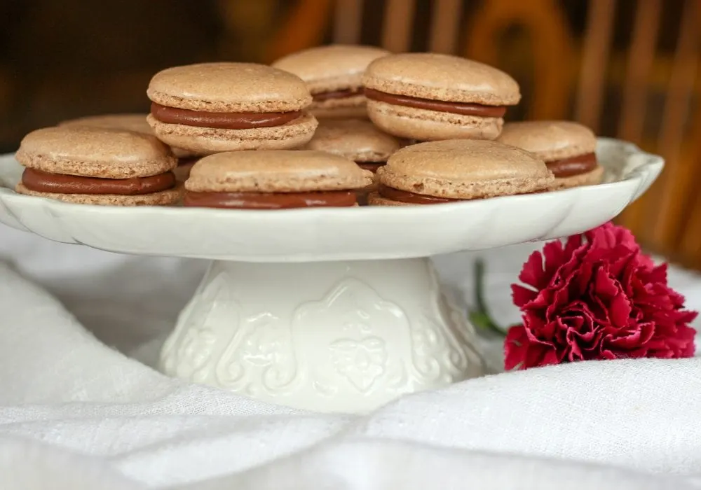 Double Chocolate French Macarons plated.