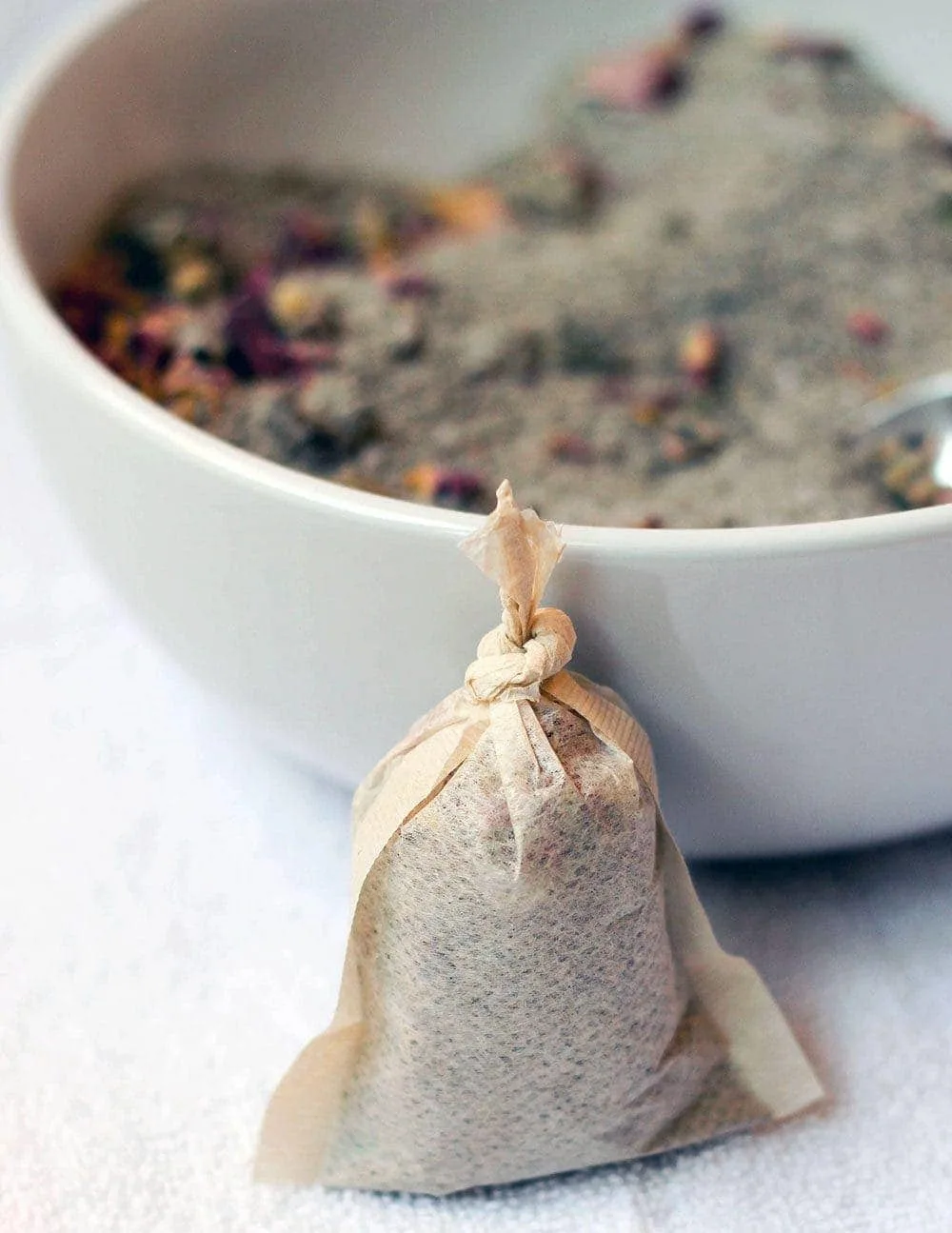 Rose petal tub tea in a tea bag.