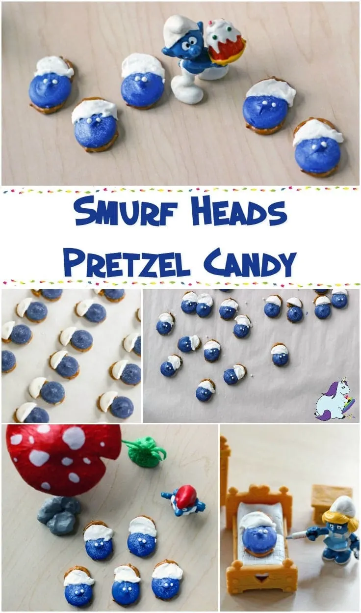 Smurf Heads pretzel candy collage