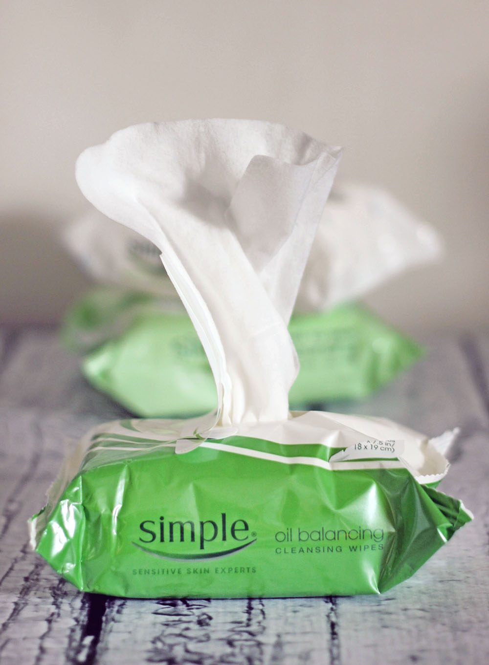 Simple Cleansing Facial Wipes with one pulled out. 