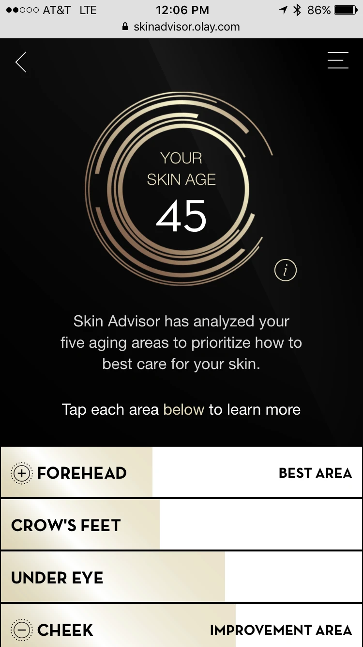 Skin Advisor Tool says my skin is 45 and I am only 38!