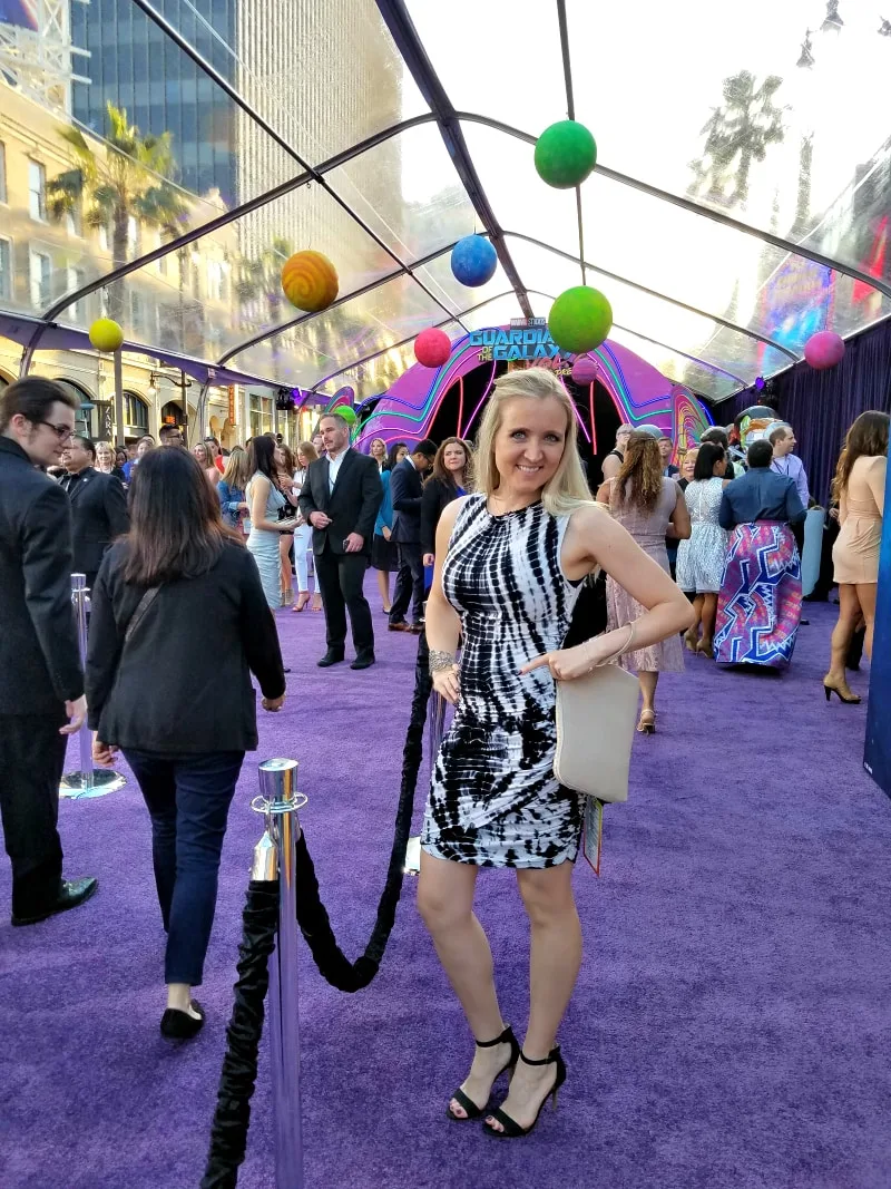 Shelley on the purple carpet at the Guardians of the Galaxy Vol. 2 World Premiere.