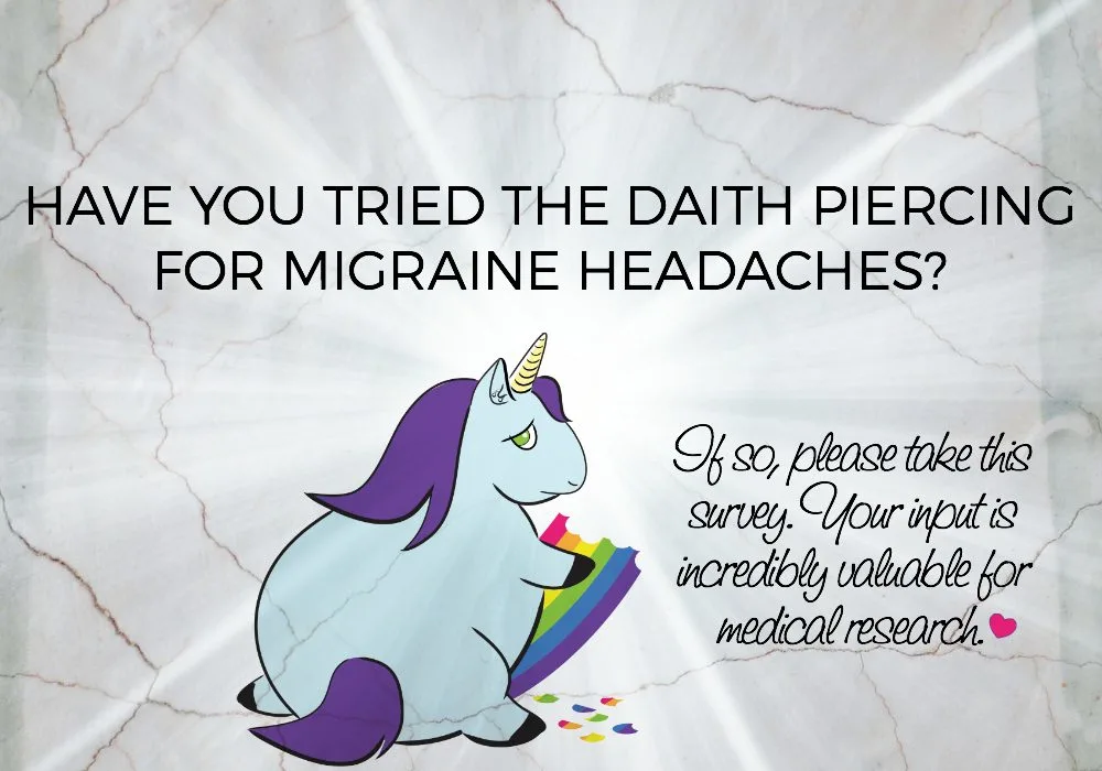 No matter your results, if you've had the "migraine piercing" / "daith piercing" please take this survey. It's the first legitimate medical study of its kind! :) Thanks so much. XOXO https://london-migraine-clinic.co.uk/