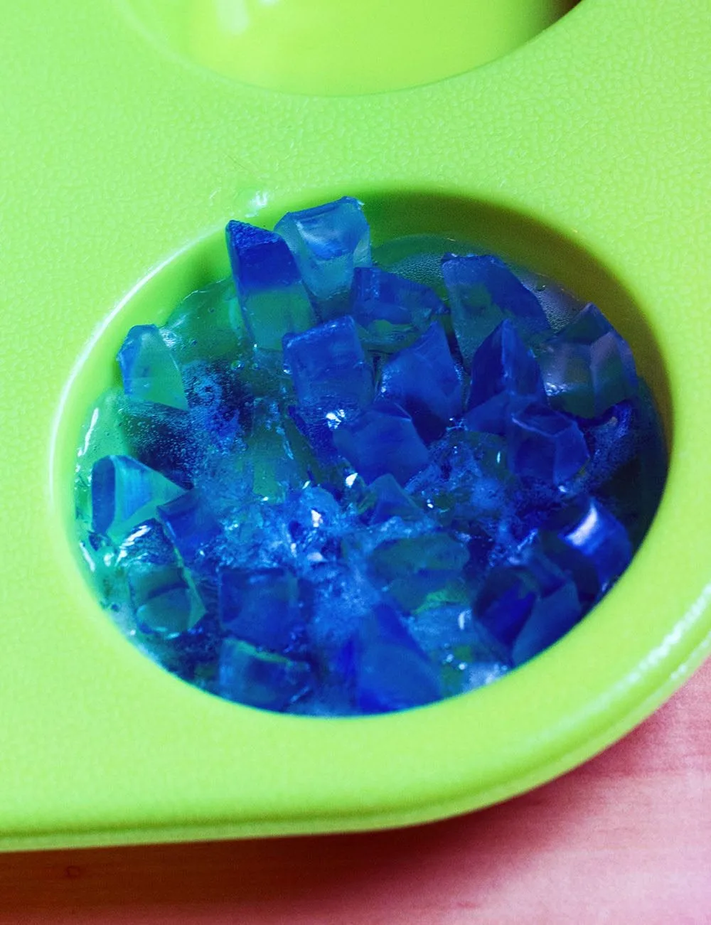 Blue gemstone soap in a mold. 
