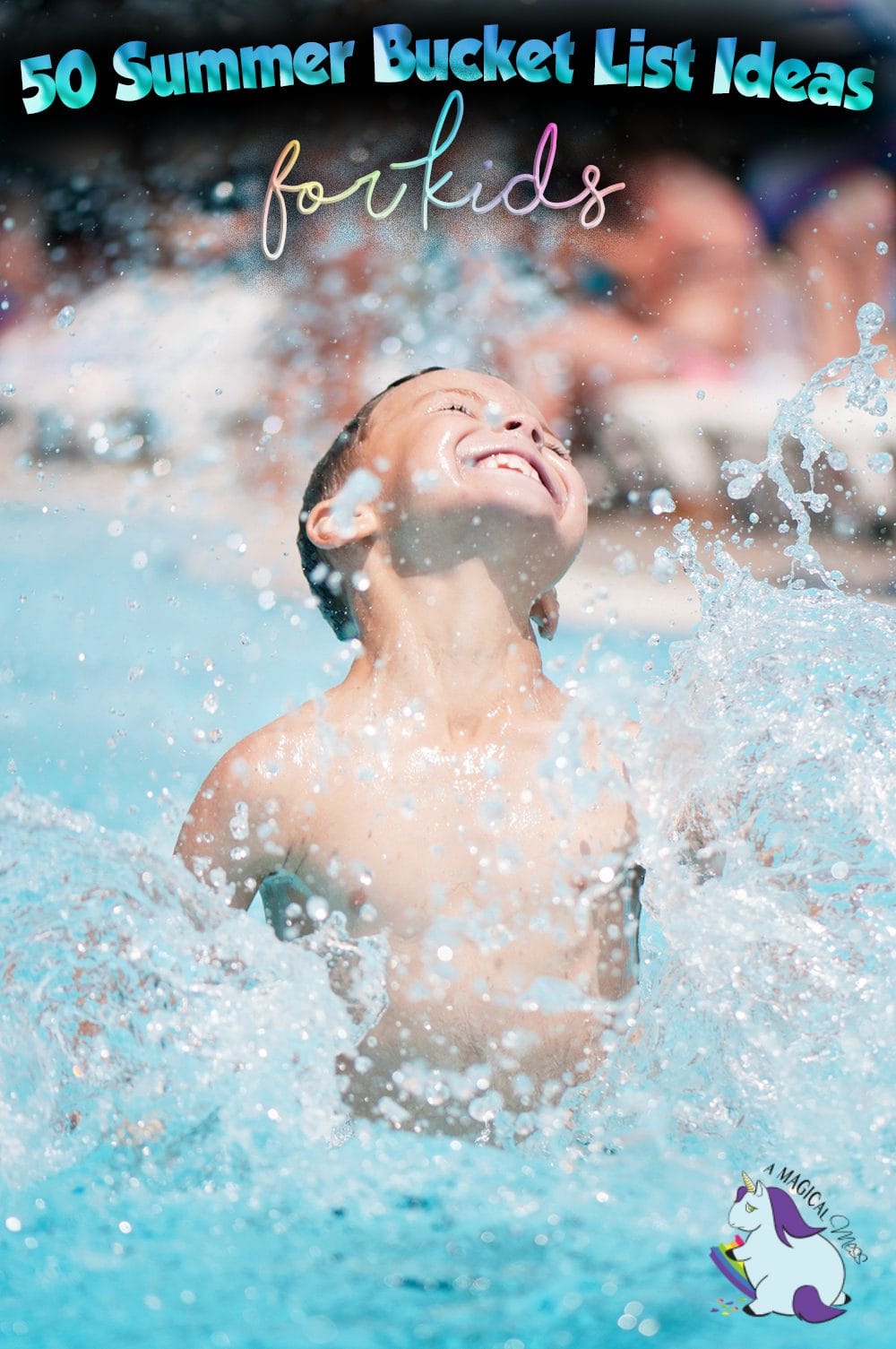 A boy jumping out of the water in a pool. 