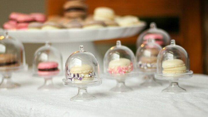 Cute Mini French Macarons on Tiny Cake Stands