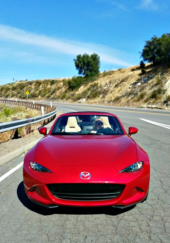 Driving Through Southern California in a red 2017 MX-5 Miata RF. 