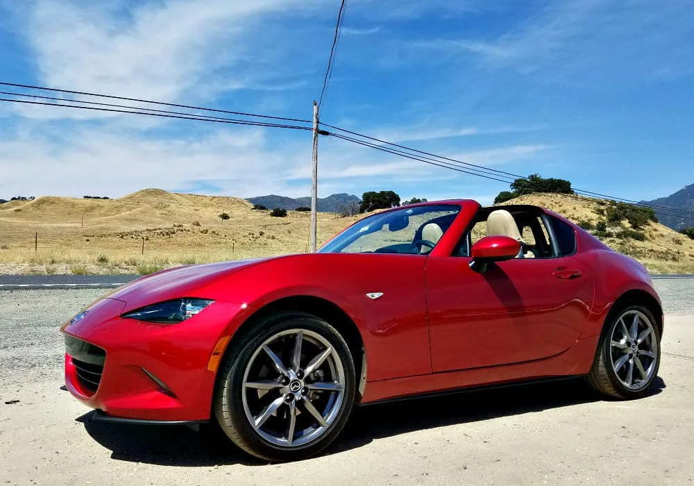 Red Mazda Miata RF convertible. 