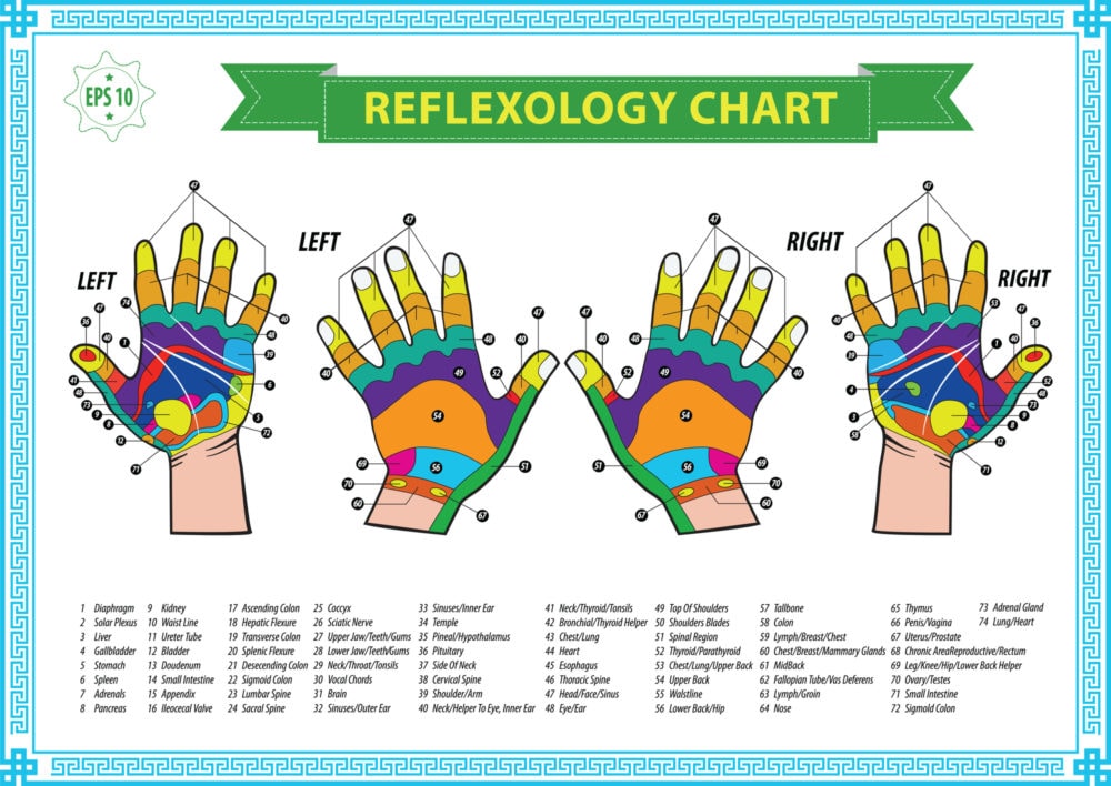 Hand reflexology map.