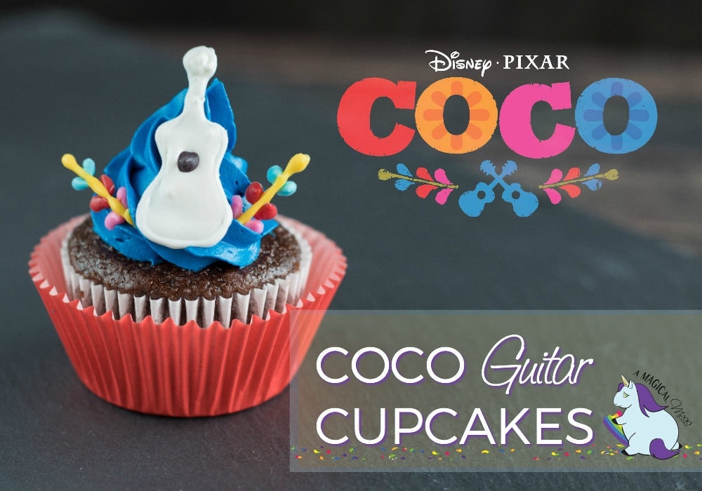 Cupcakes with guitars inspired by the COCO movie. 
