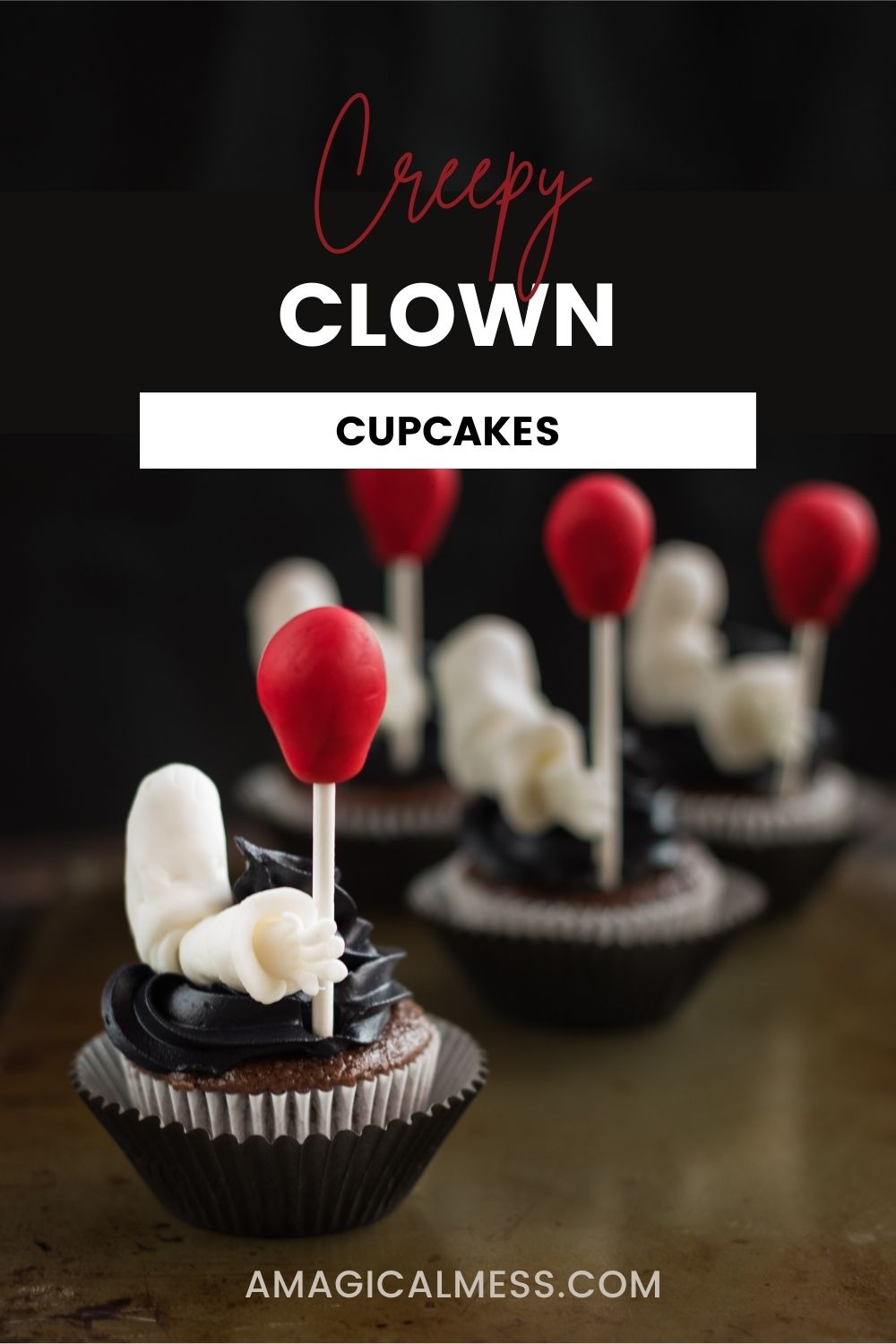 clown cupcakes with red balloons
