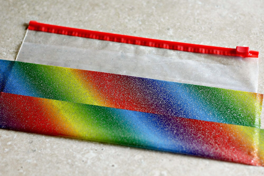 Rainbow tape on a plastic bag. 