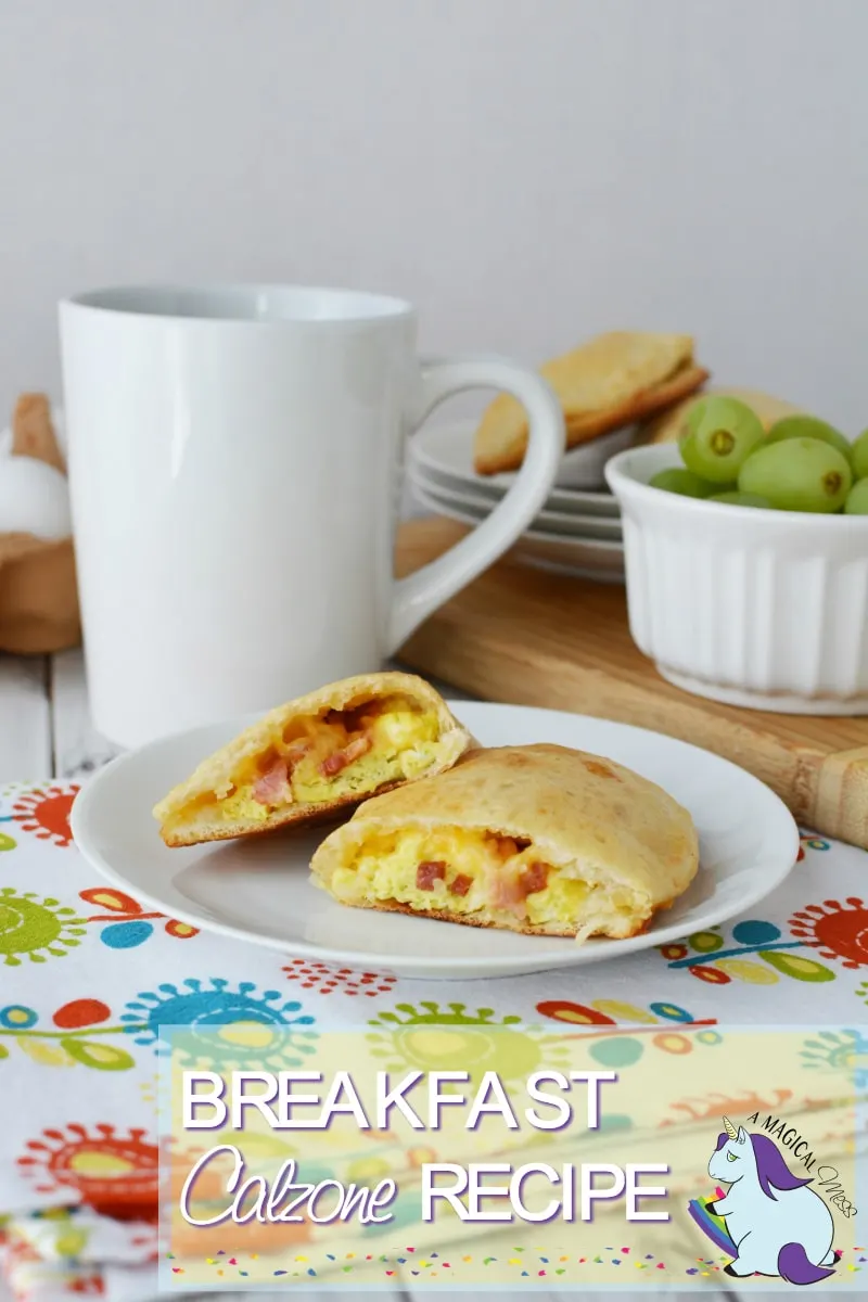 Cheese calzone with bacon and eggs for breakfast