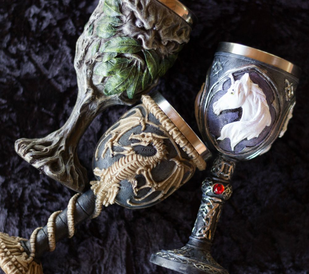 Tree chalice, dragon goblet, unicorn chalice