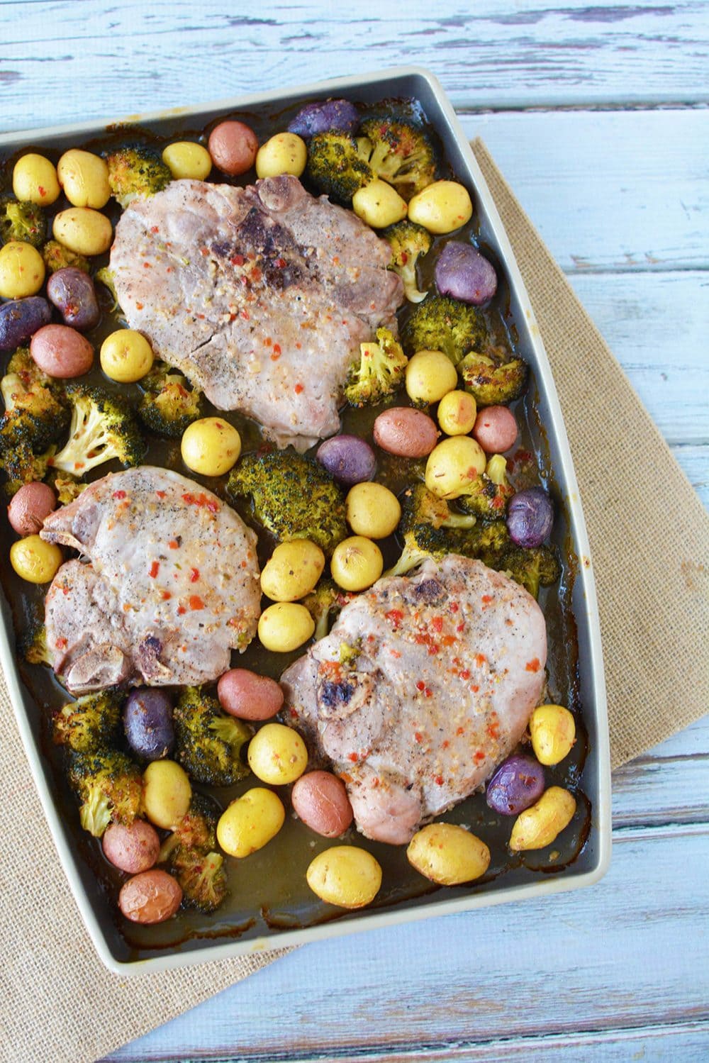 Pork chops sheet pan dinner.