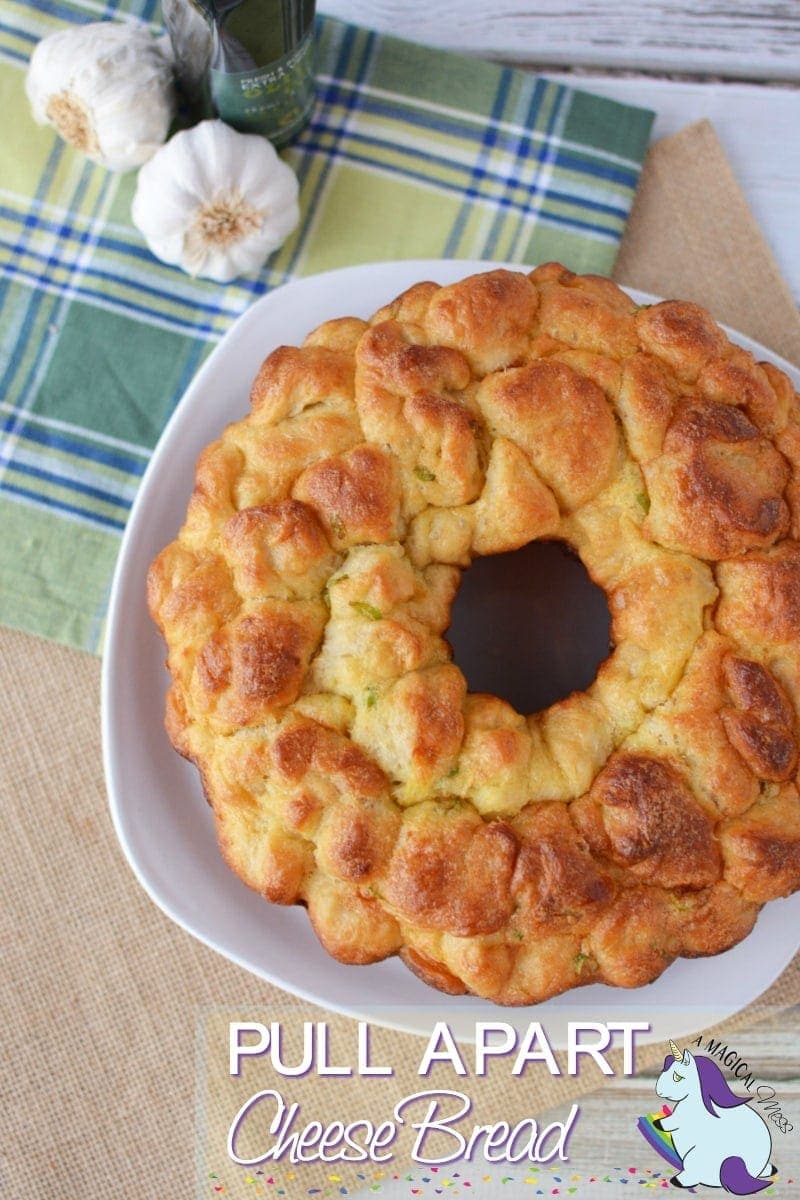 Garlic and onion bread ring on a plate. 