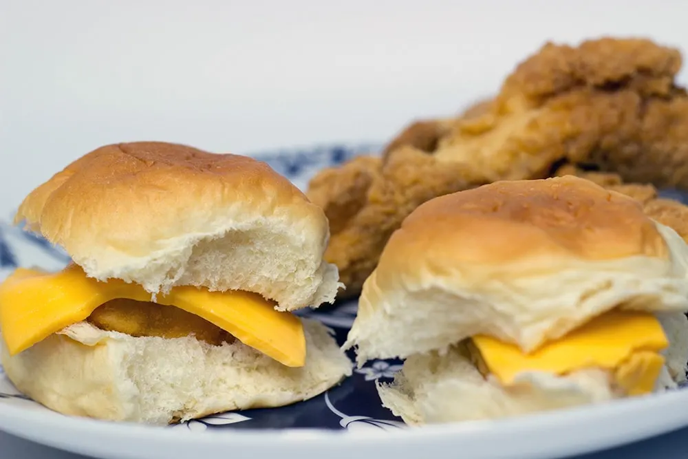 Easy chicken nugget sliders with cheese. 