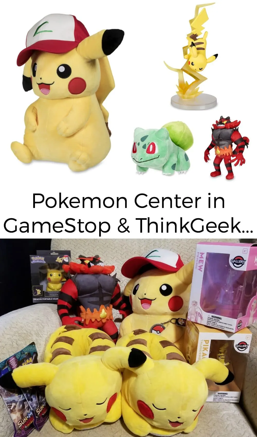 Pokemon toys and stuffed animals at Gamestop. 