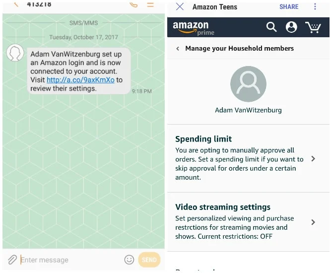 Screenshot of setting up amazon teen login. 