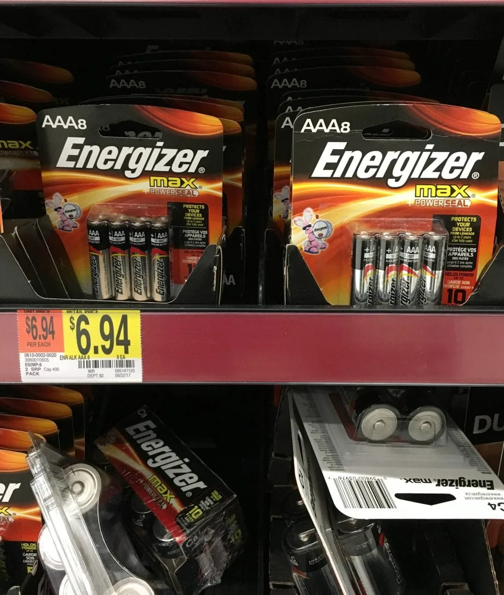 Energizer batteries at Walmart.