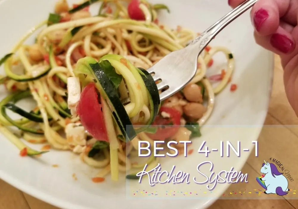 Zoodle Salad on a plate and a fork. 