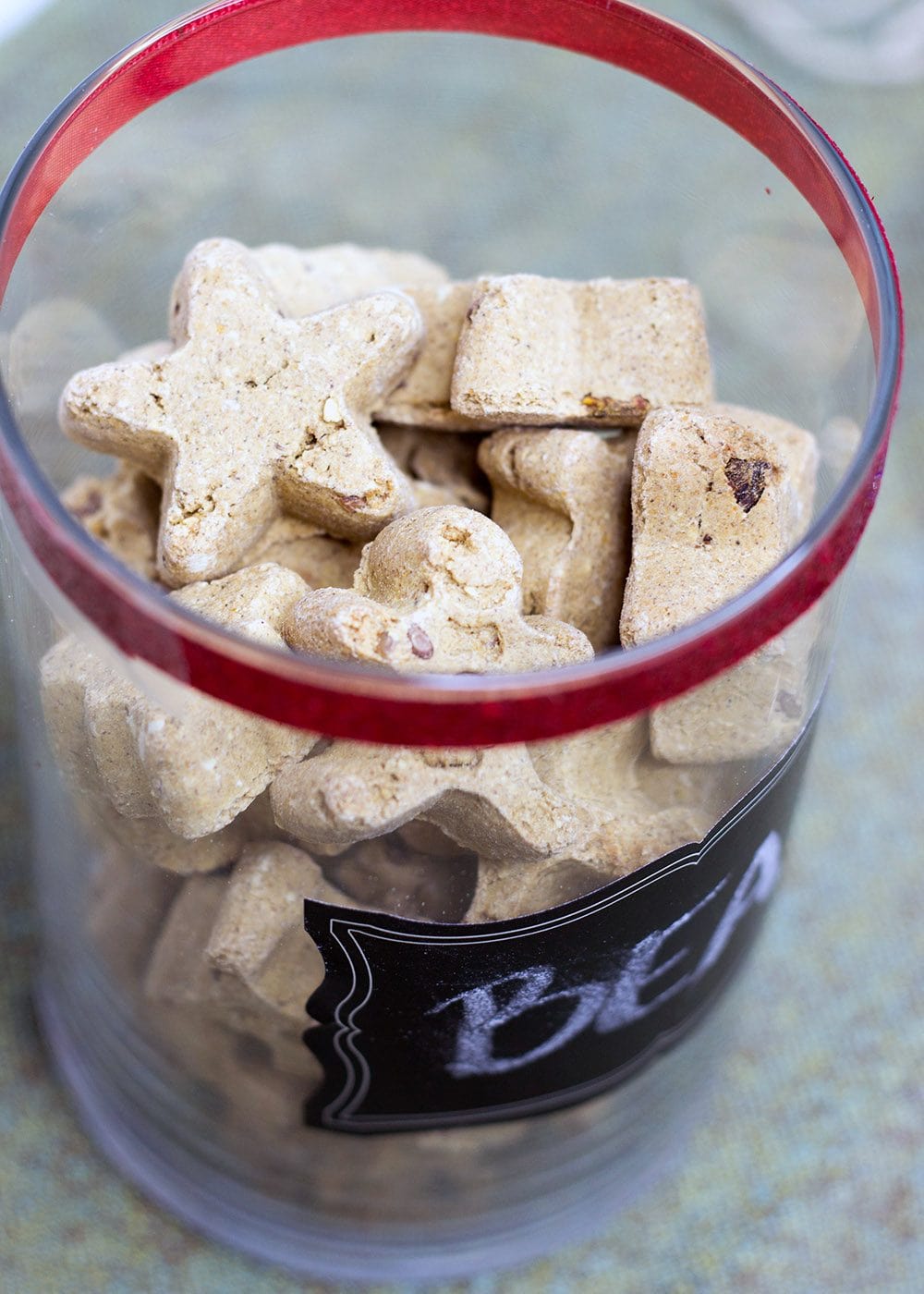 Crunchy dog treats in a jar. 