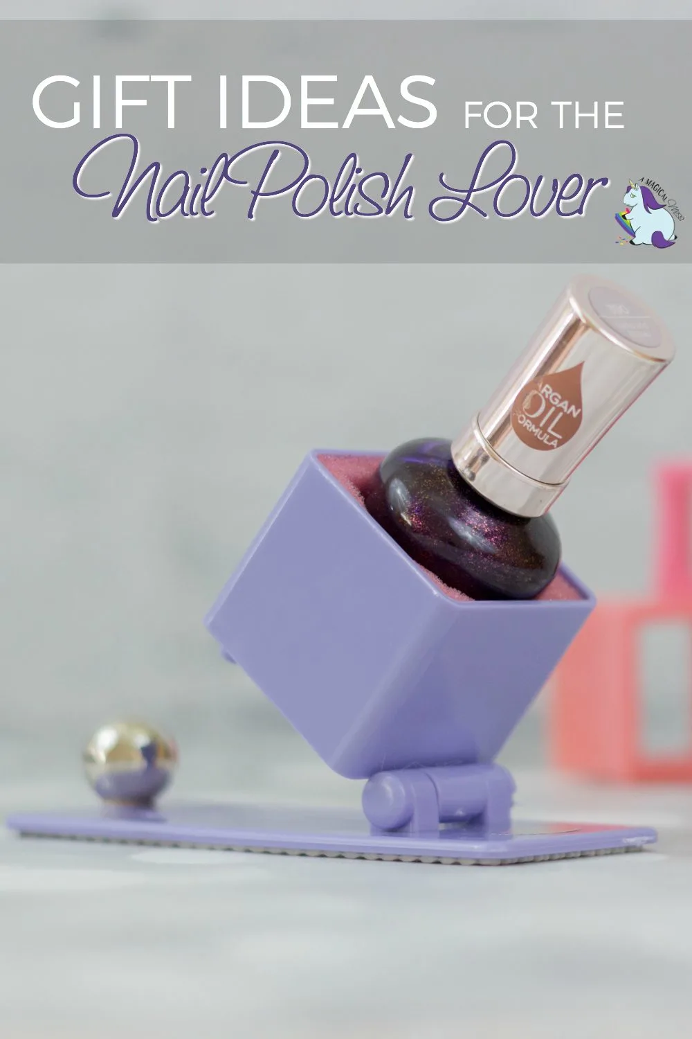 Nail Polish Holder with Argan Oil bottle of polish.