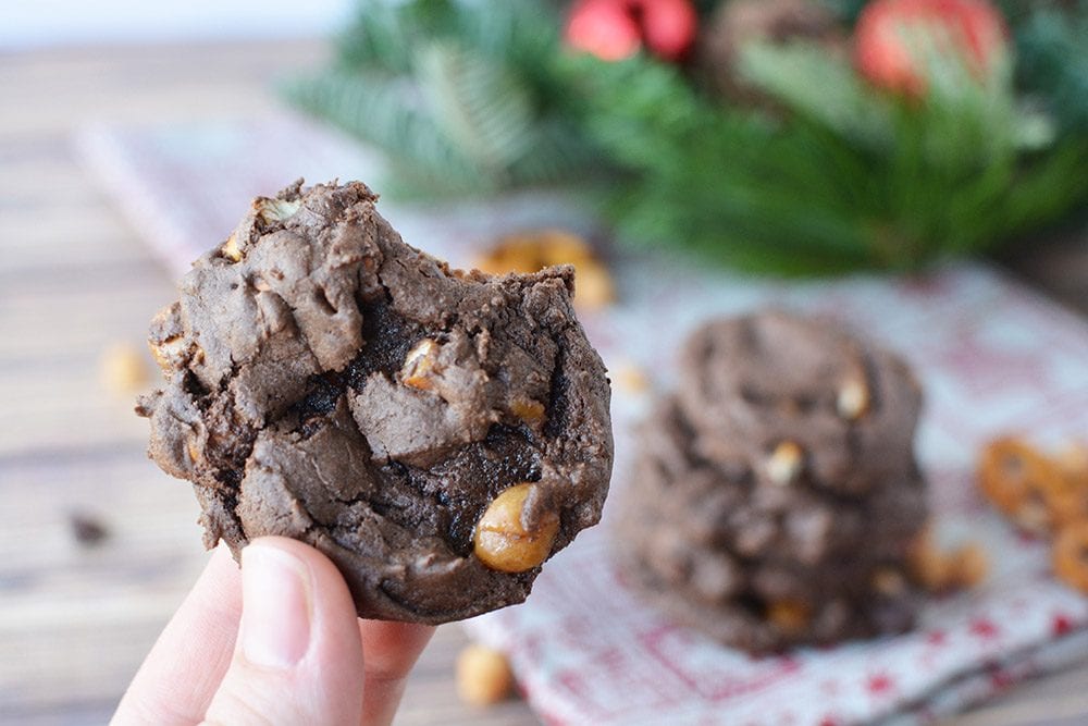 Chocolate Caramel Pretzel Cookies