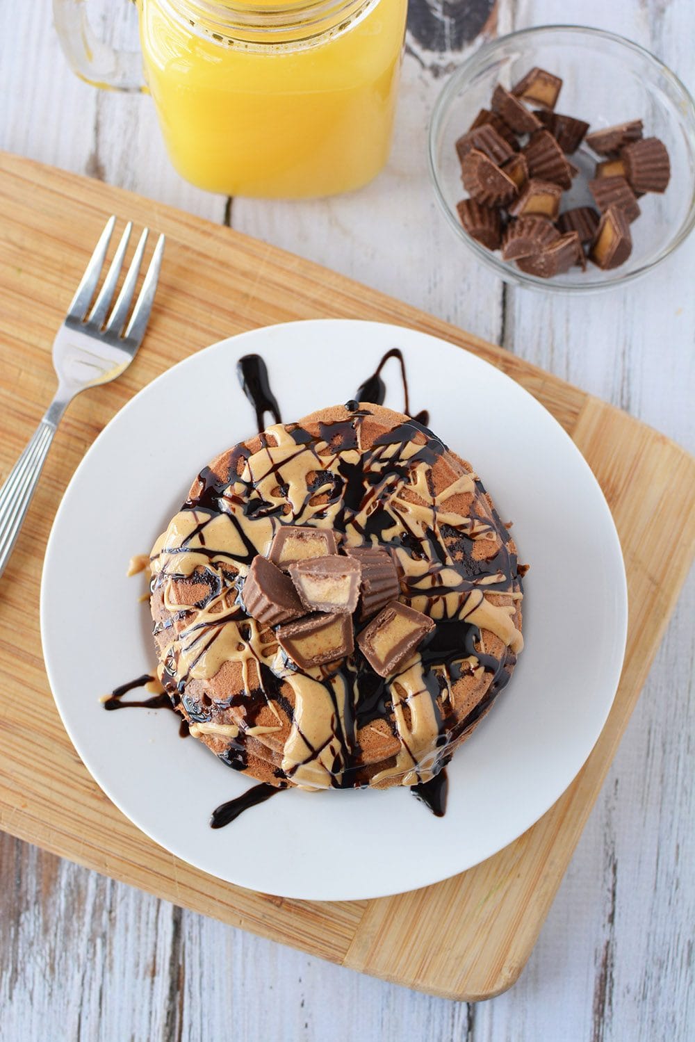 Peanut Butter Pancakes with chocolate and pb cups