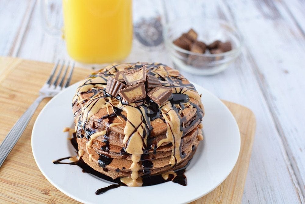 Bisquick chocolate and peanut butter pancakes.