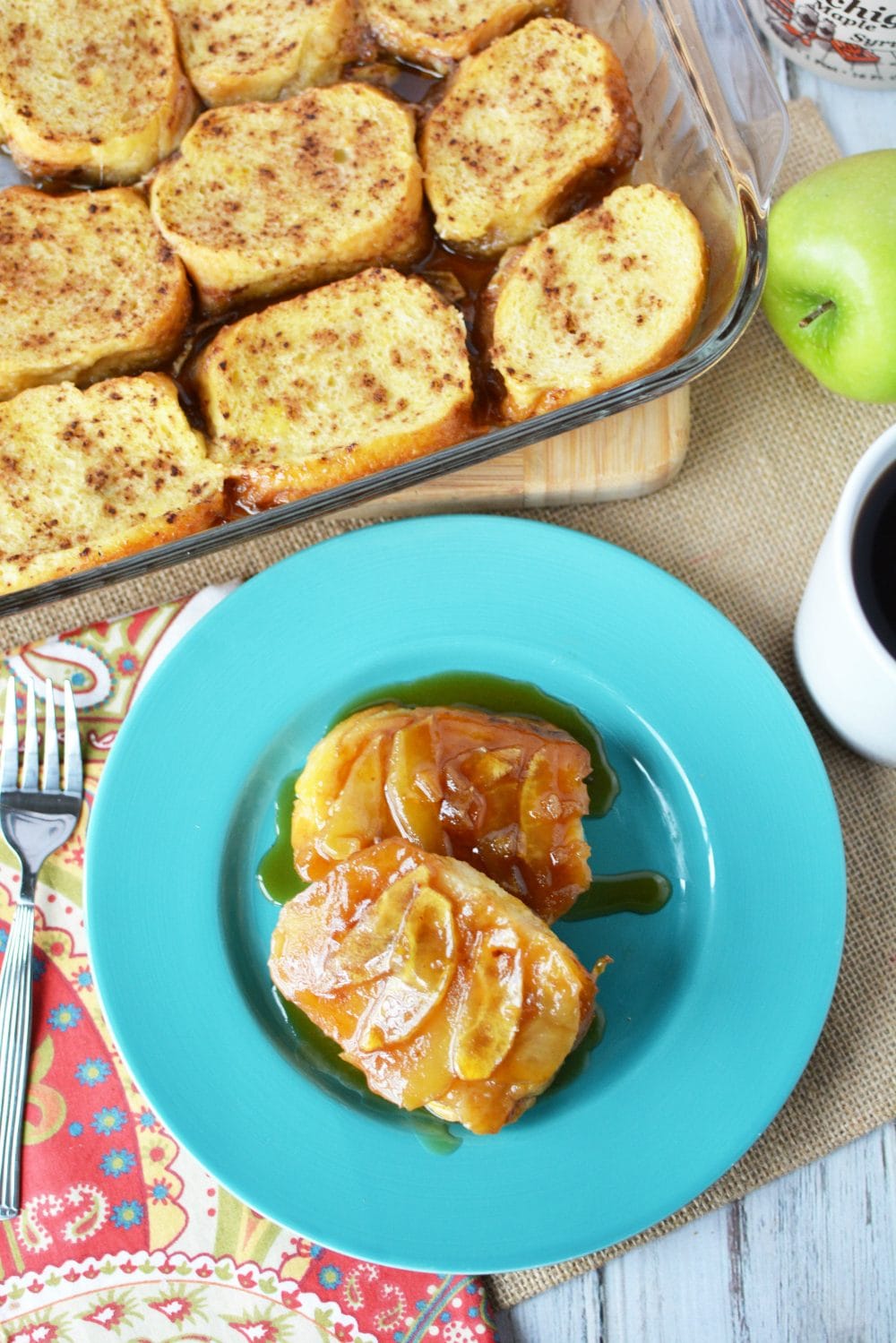 French toast breakfast with an apple topping