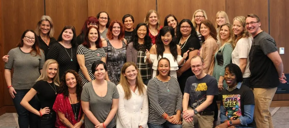 Kelly Marie Tran with the group of bloggers. 
