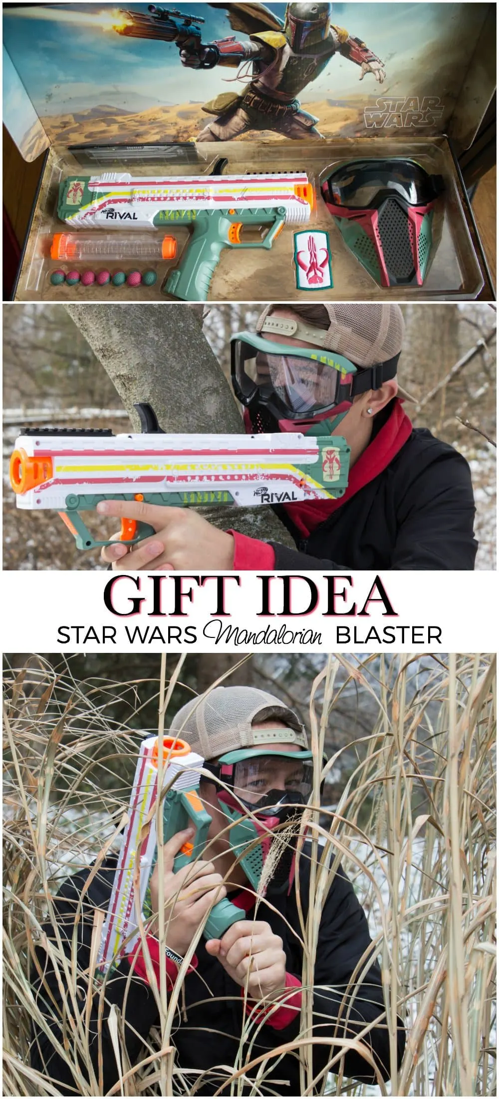 Adam with the Nerf Rival Apollo XV-700 - Star Wars Mandalorian Edition Blaster and Face Mask. 