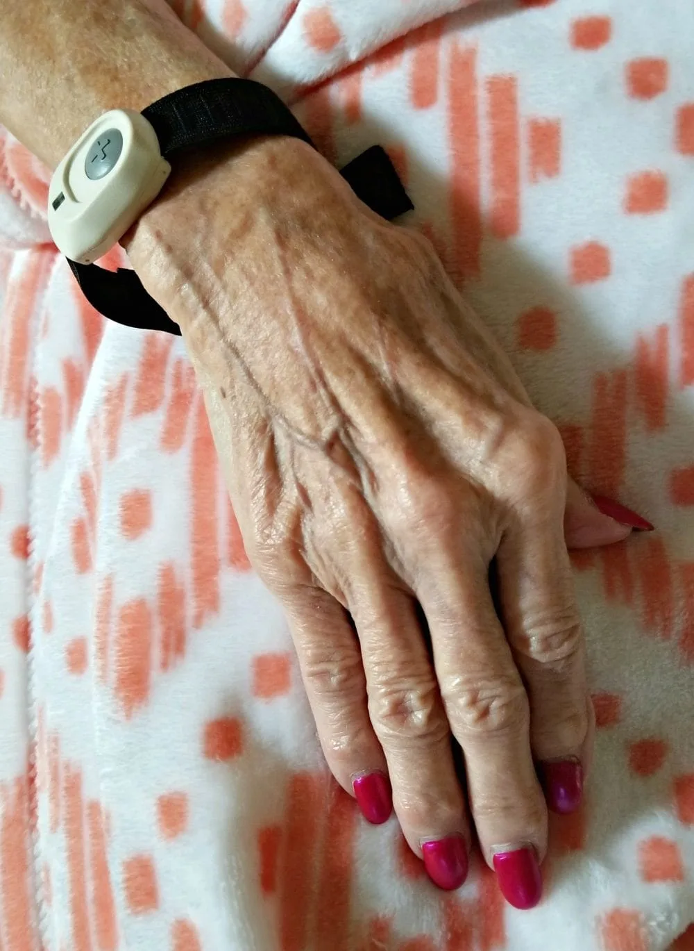 Gram wearing Bay Alarm Medical on her wrist. 