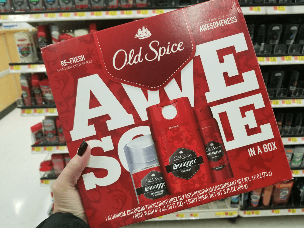 Box of Old Spice products. 