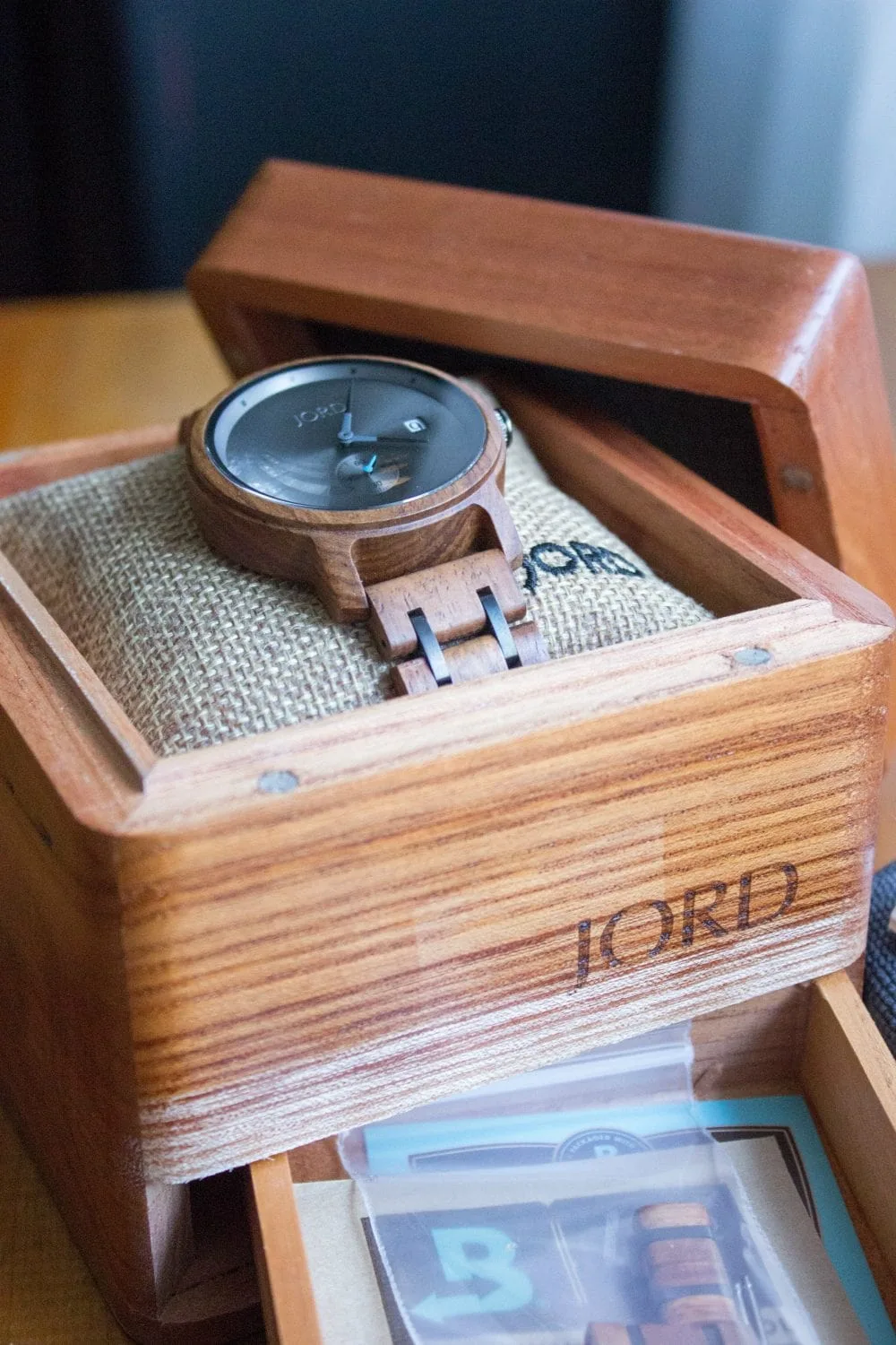 Jord watch in its box. 