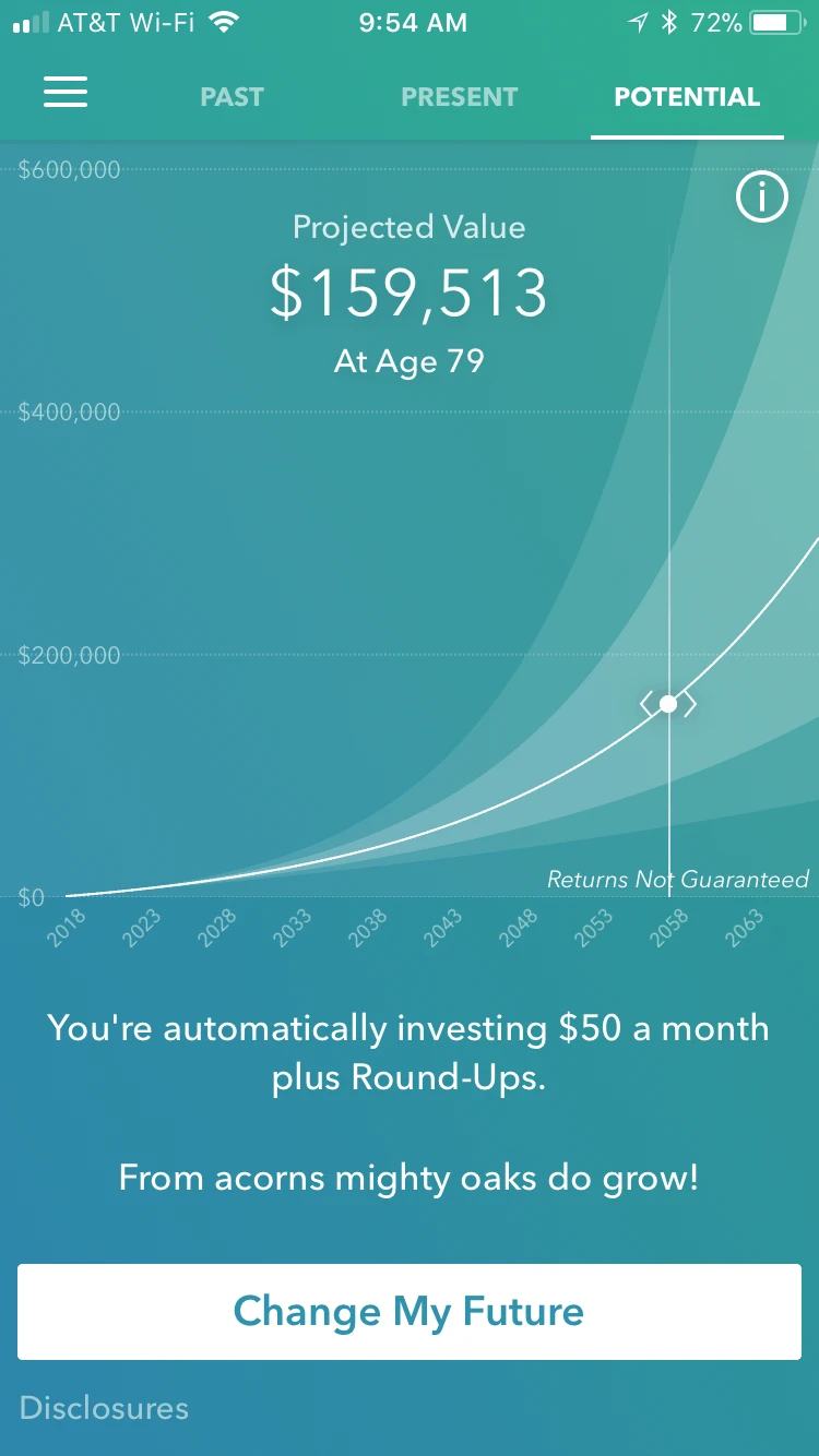 Acorns investing app screenshot. 