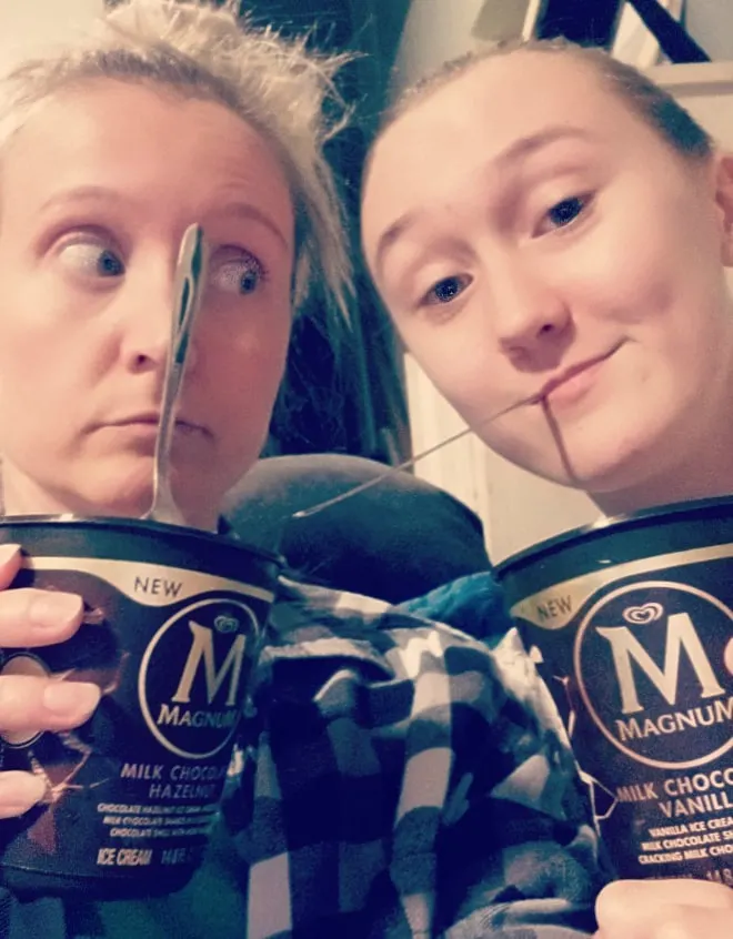 Two people eating ice cream