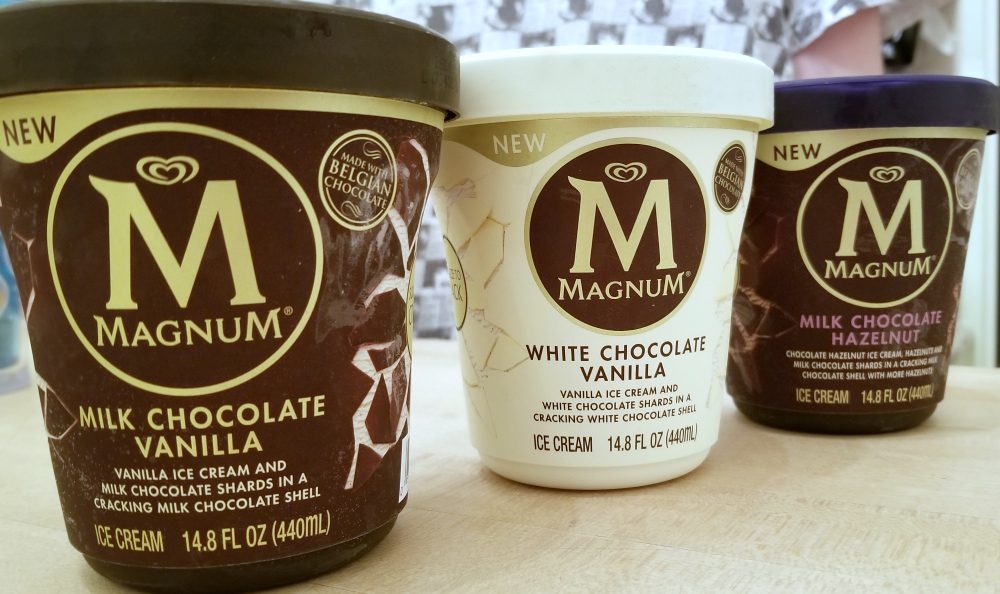 3 tubs of Magnum ice cream