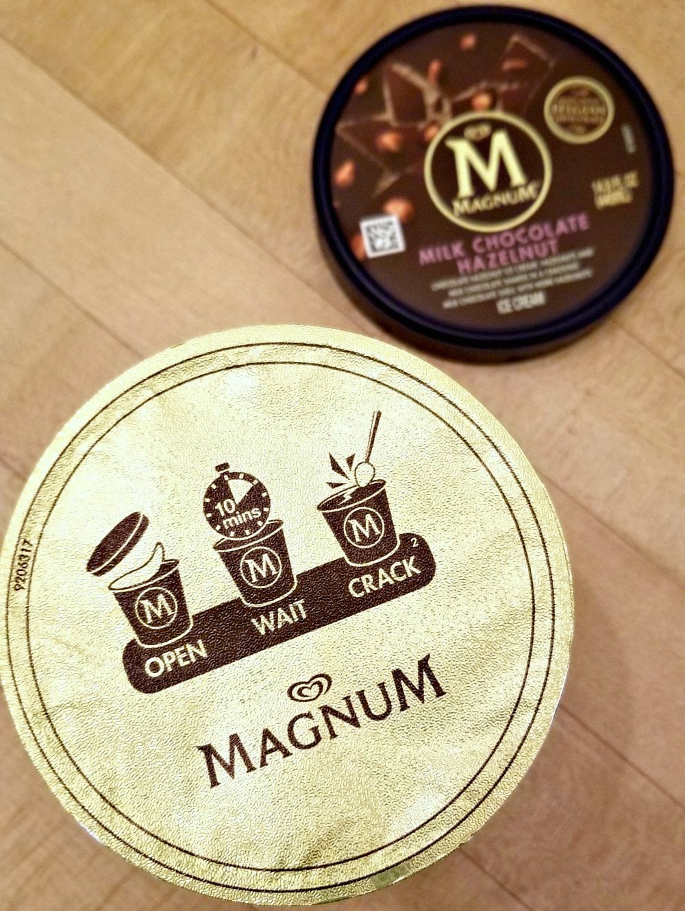 Tub of Magnum ice cream with the lid off
