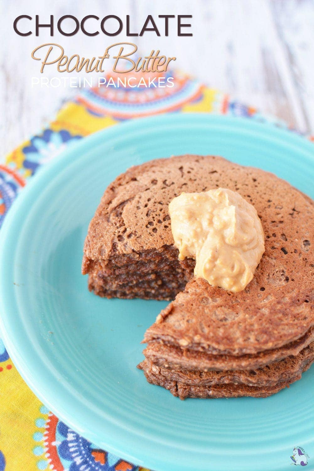 Chocolate Peanut Butter pancakes made with protein powder