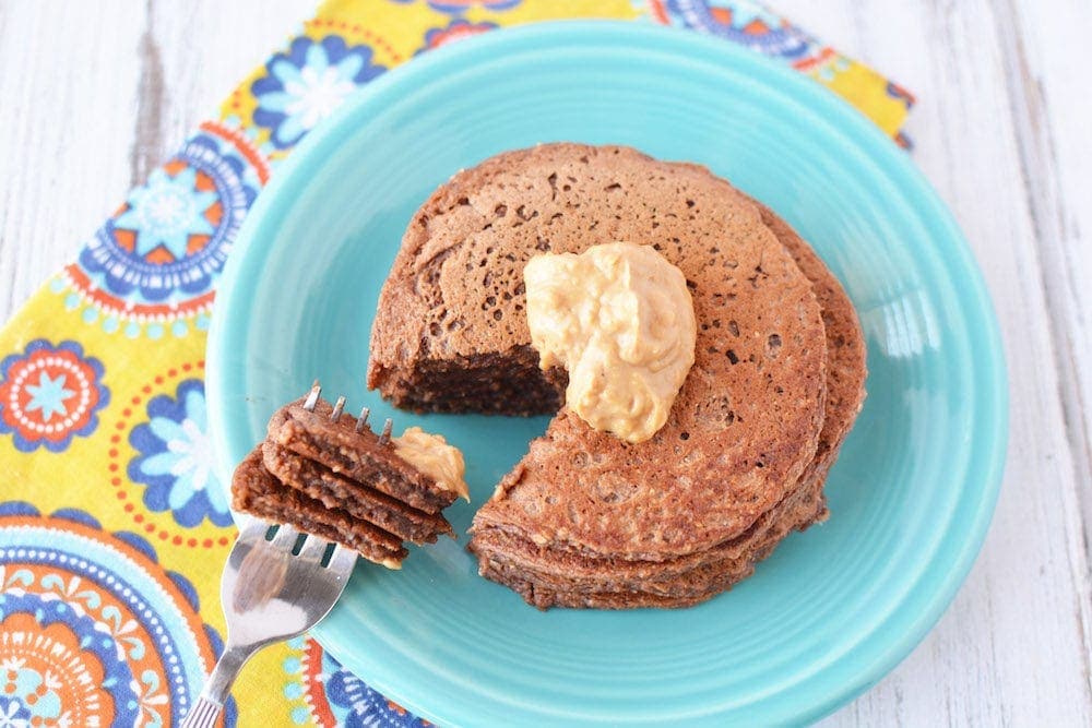 Chocolate Peanut Butter High Protein Pancakes