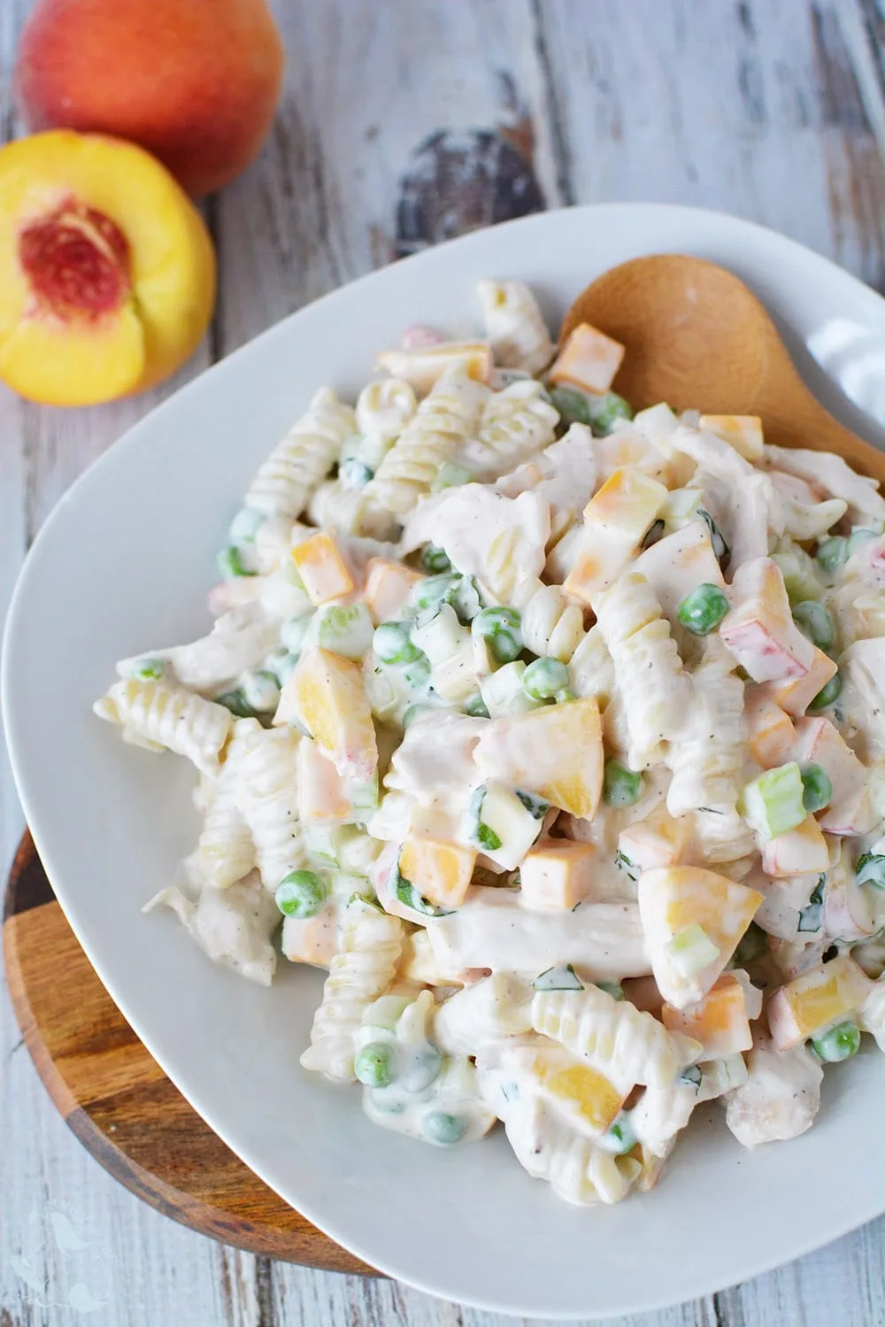 Peach pasta salad with chicken