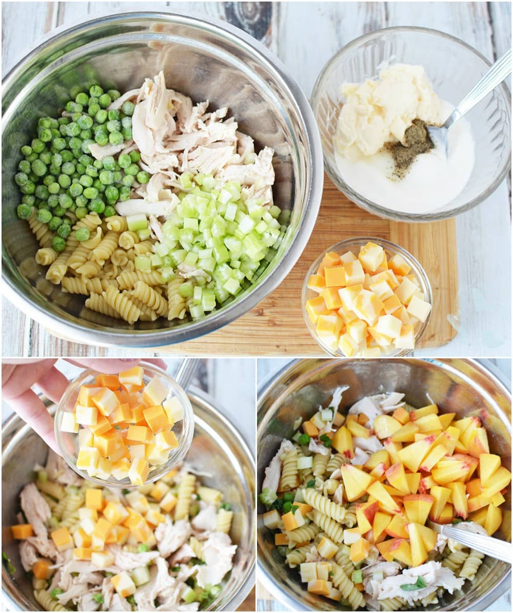 Chicken and Peach Pasta Salad Recipe in process